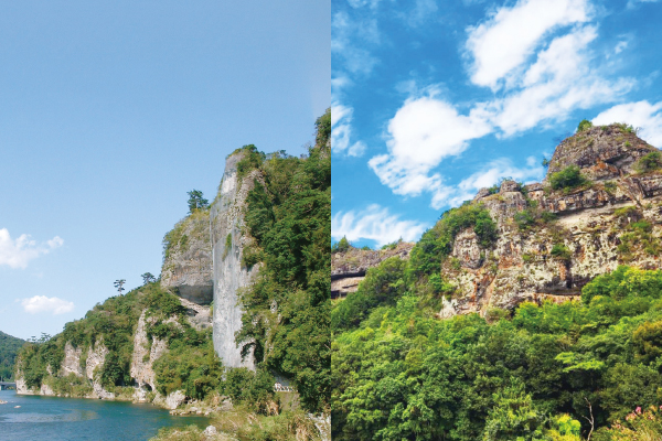 9876耶馬渓屈指の名勝「競秀峰」と陸の軍艦島「古羅漢」